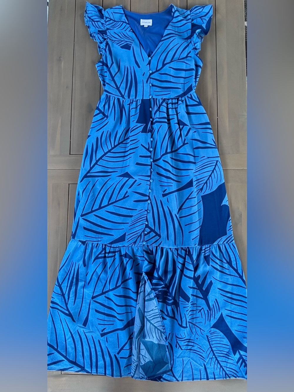 Sugarlips Blue Leaf-Print Tiered Maxi Skirt